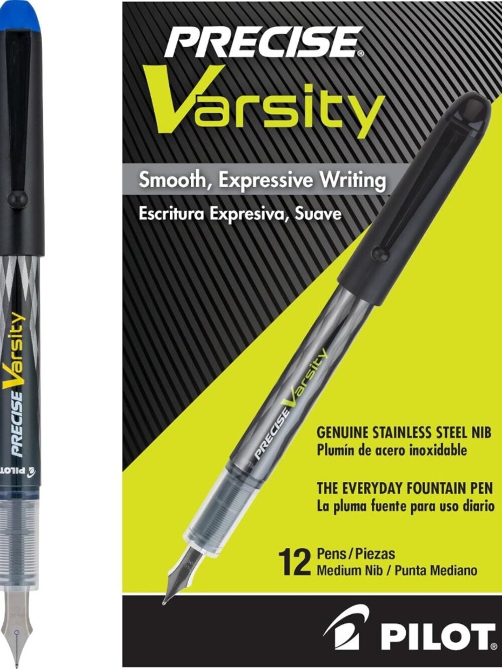 12-Pack Medium Point Fountain Pens with Stainless Steel Nib, Blue Ink, Writing